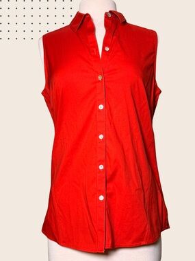 Foxcroft Non Iron Stretch tomato Red Sleeveless Button Down Shirt Womens Size 10